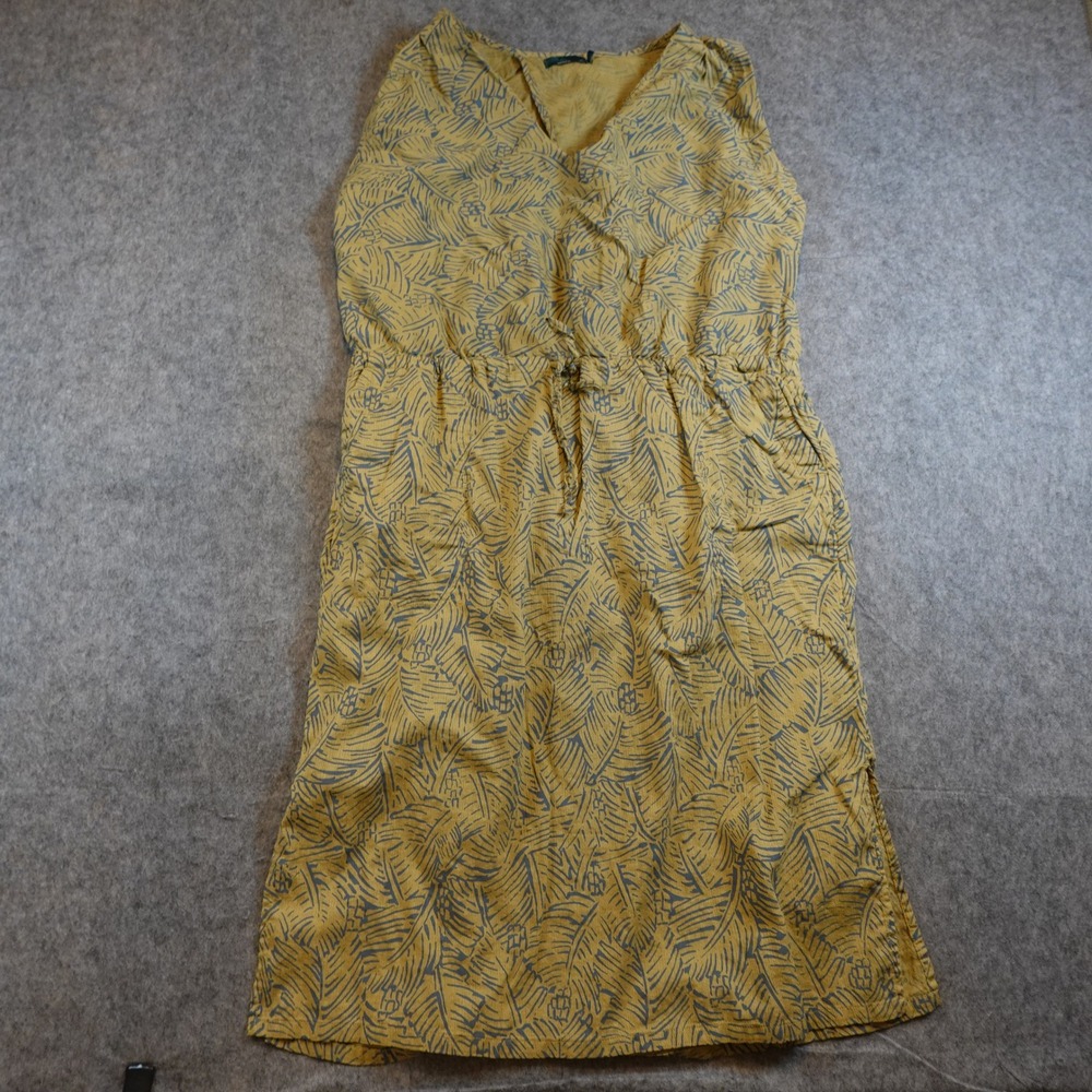 prAna Dress Women Extra Large Yellow Cotton Tropical Leaf Ecotropics Midi